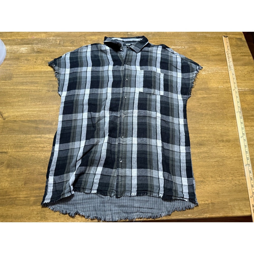 Jackson Shirt, Men's Size Small, Black White Green, Plaid, Button Up, Sleeveless